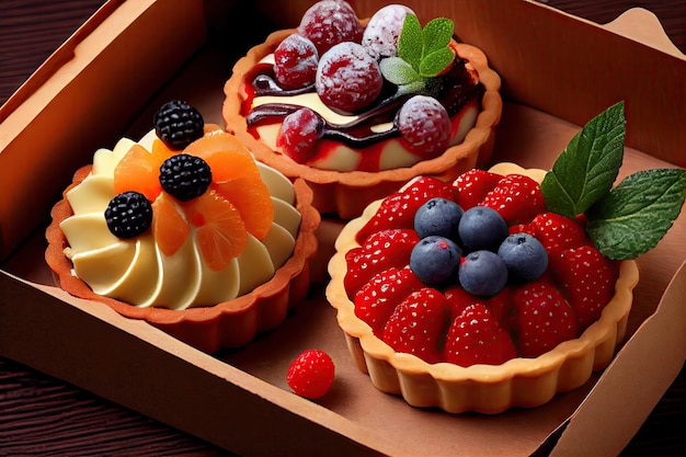 Fruit dessert pastries for breakfast at bakery