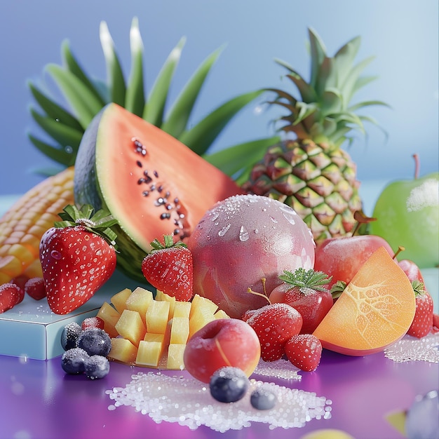 Photo a fruit display with a fruit and a box of fruit