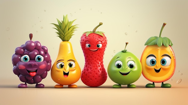 Foto fruit en bessen 3d icoon set generatieve ai