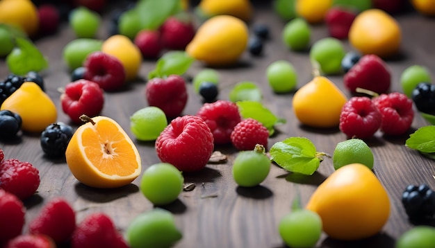 Foto fruit en bessen op een houten tafel selectieve focus