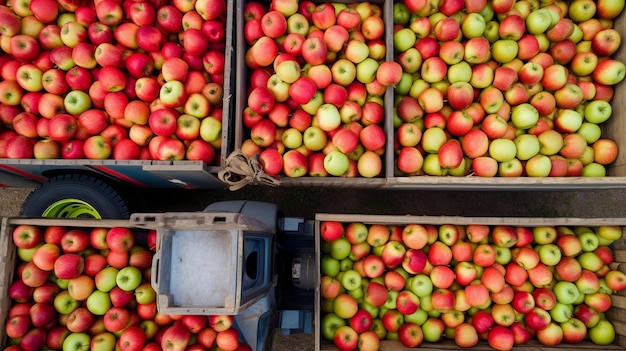 Foto fruit- en voedseldistributie vrachtwagen geladen met container