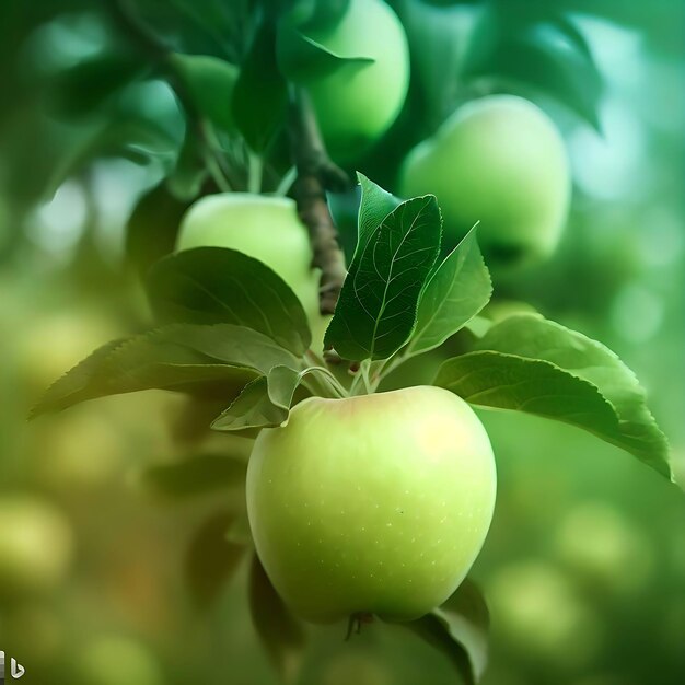 Photo fruit farm with apple trees and natural apples and branches with blurred background ai generative