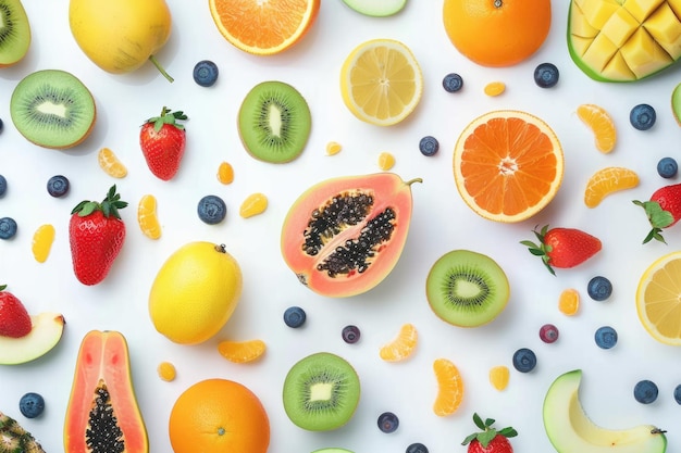 Photo fruit flat lay on white background