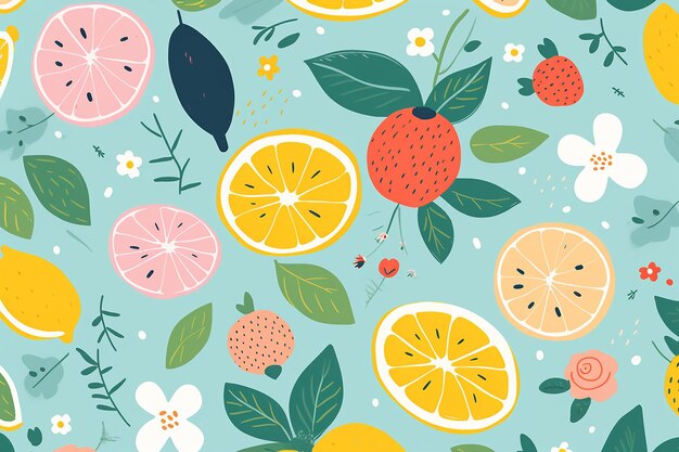 fruit and floral seamless pattern wallpaper