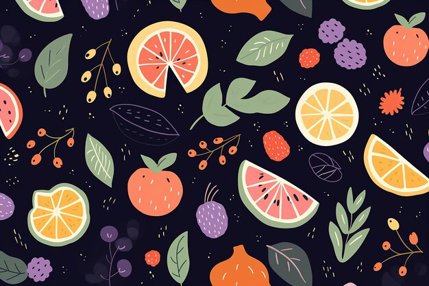 Photo fruit and floral seamless pattern wallpaper