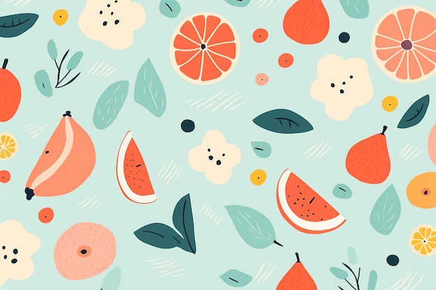 Photo fruit and floral seamless pattern wallpaper