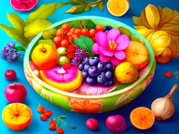 Foto piatto per frutta e fiori