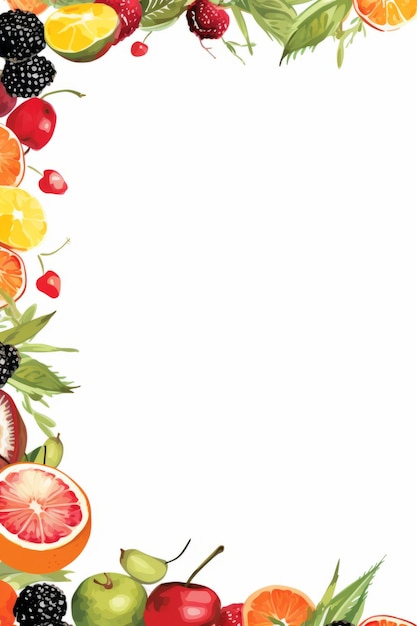 白い背景の果実と他の果実のフルーツフレーム