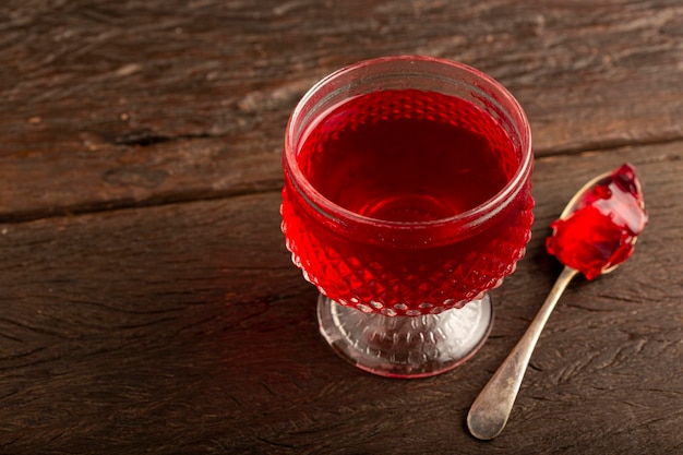 Fruit gelatin in the glass bowl