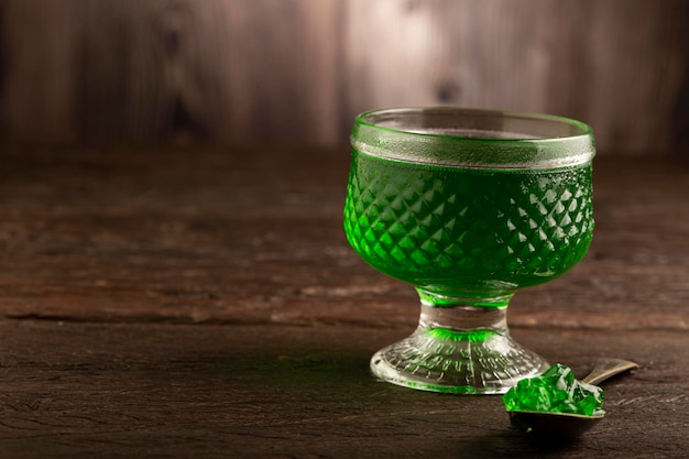 Fruit gelatin in the glass bowl