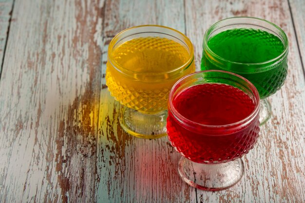 Fruit gelatin in the glass bowl