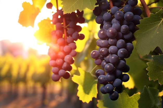 Fruit grapes harvest vine nature green wine sunset bunch leaf agriculture closeup