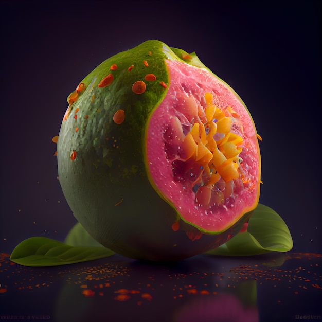 Fruit of guava on black background 3d illustration