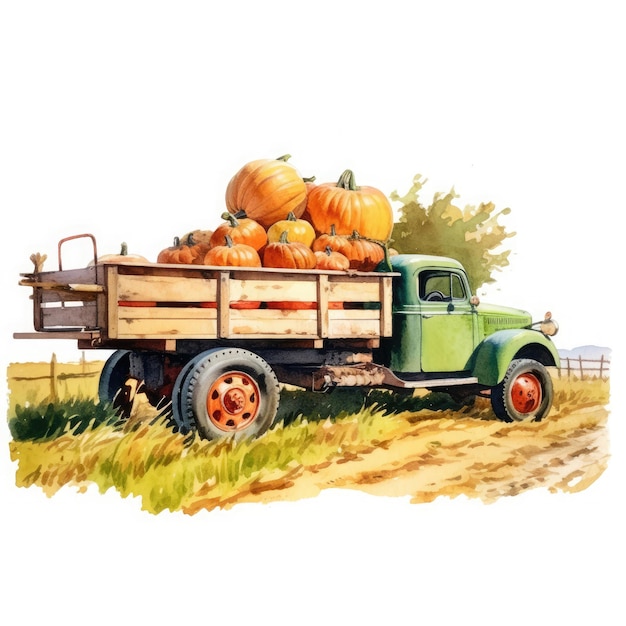 fruit harvesting cart load pumpkins On White Background