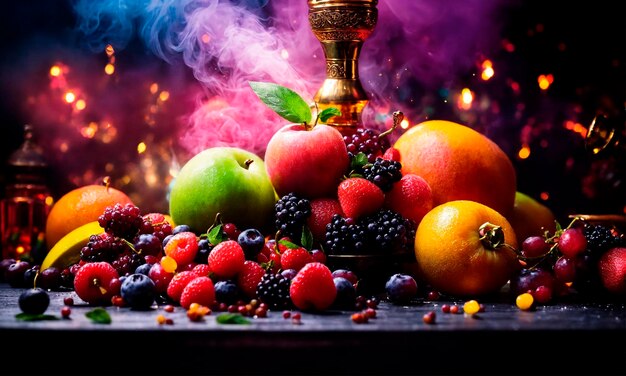 Photo fruit hookah at the bar selective focus