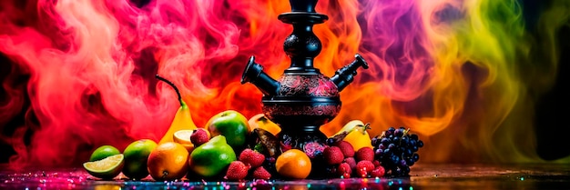 Photo fruit hookah at the bar selective focus