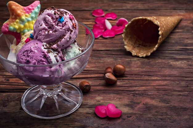 Fruit ice cream in  bowl