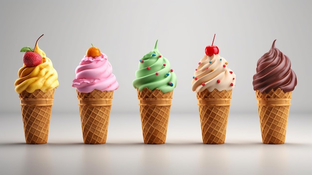 Fruit ice cream in a row Generative AI