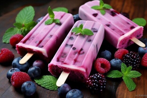 Fruit ice cream with berries