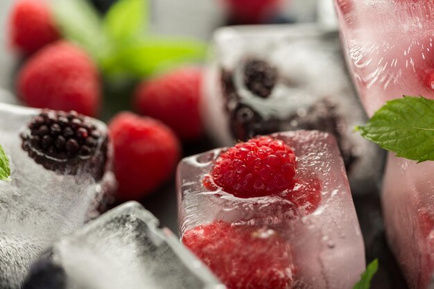 Fruit ice cubes with organic berries.