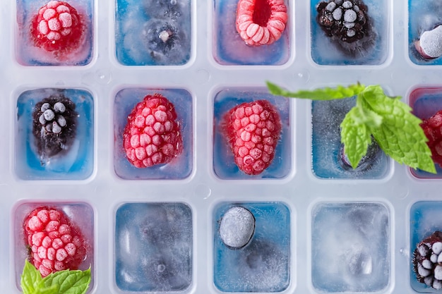 Fruit ice cubes with organic berries.