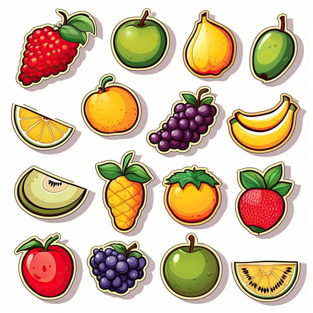 Photo fruit icons set sticker on white background