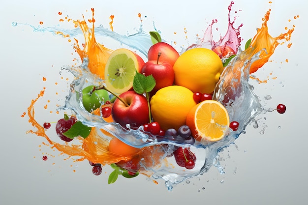 Fruit juice splash on white background