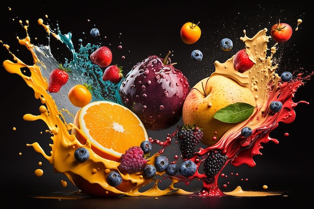 Fruit and juice in a splash