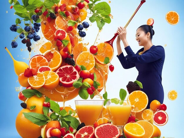 Foto la frutta nel succo schizza più frutti