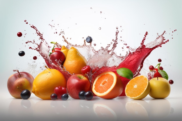 Fruit and juice splashing into a splash