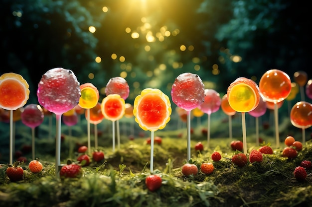 Fruit lollipops beautiful candyland sweets fairytale background