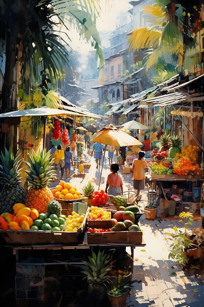 a fruit market in the city