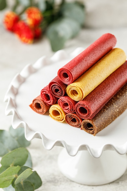 Fruit marshmallow Berry pastille on light background