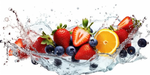 Fruit met Water Splash op witte achtergrond Gezond fruit Rijk aan vitamines Generatieve Ai