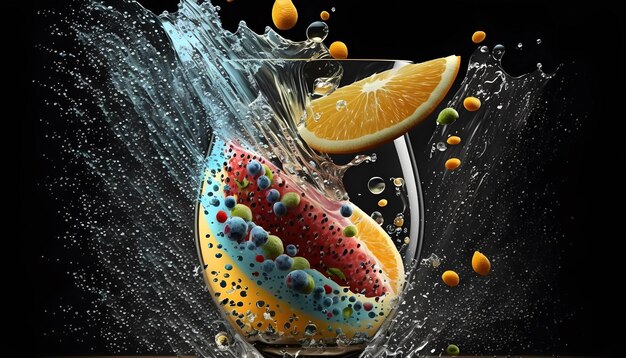 Photo fruit mix in water splash