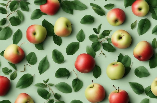 Фруктовый узор Бесшовный узор из яблок и листьев Винтажная ботаническая 3d иллюстрация