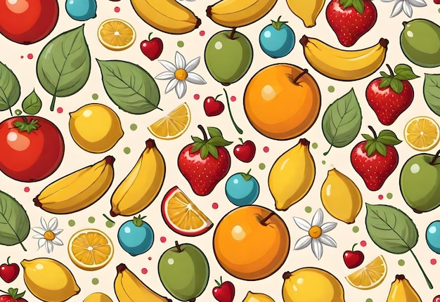 Photo fruit patterns background in cartoon style designed for children