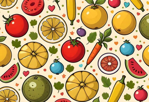 Photo fruit patterns background in cartoon style designed for children