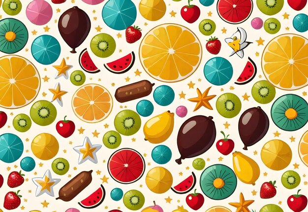 Photo fruit patterns background in cartoon style designed for children