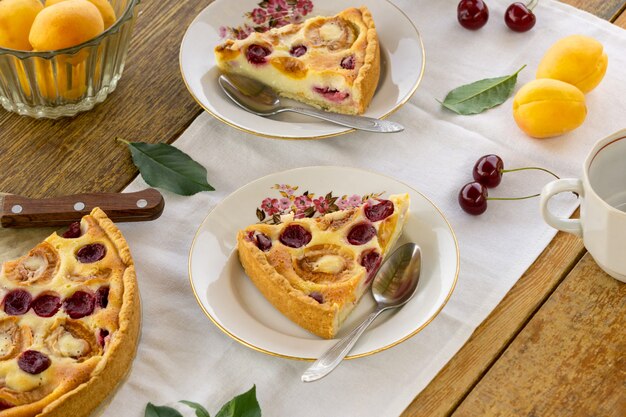 Fruit pie with apricots and cherries