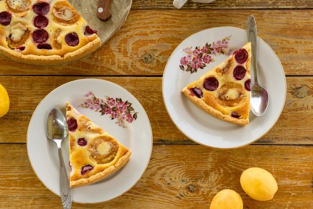 Fruit pie with apricots and cherries