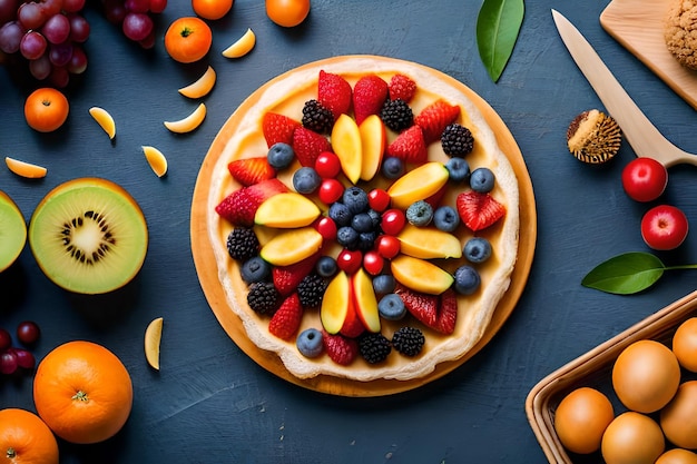 A fruit pie with a bunch of different fruits on it