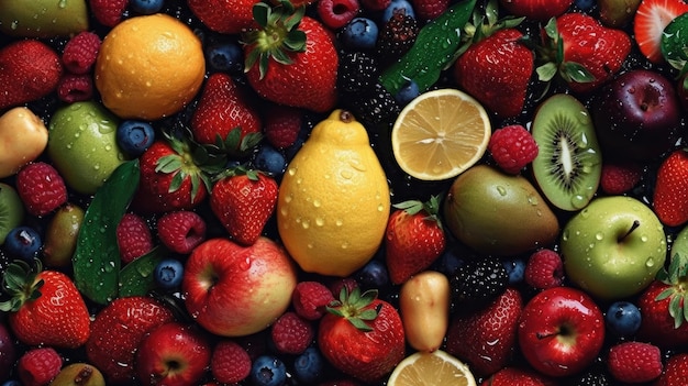 A fruit pile with a lemon and a lemon