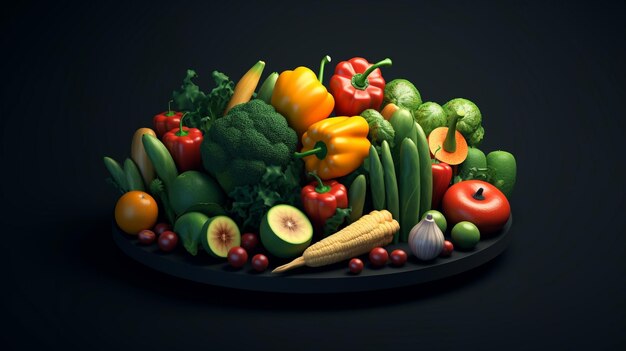 Fruit plate with vegetables in the middle