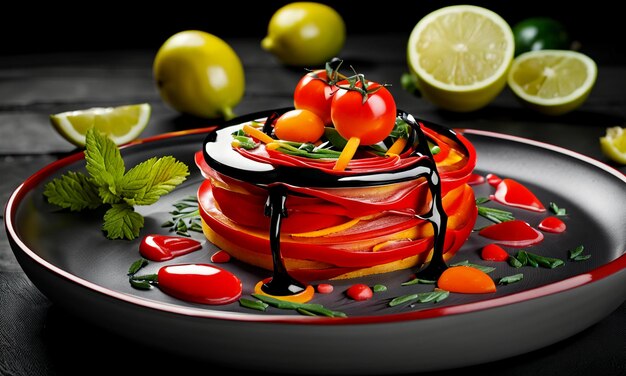 Photo fruit platter and delicious food platter advertising poster promotional wallpaper background