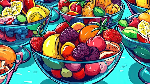 Fruit punch bowls at parties Fantasy concept Illustration painting