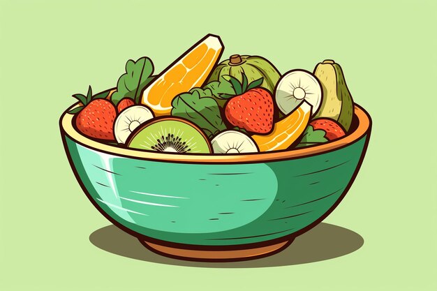 Fruit and salad bowl illustrated