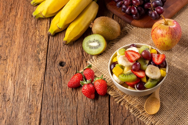 Fruit salad in bowl on the table