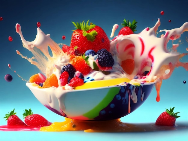 Fruit salad spilling on the bowl was a mess of vibrant colors and textures