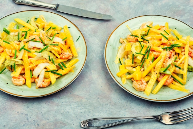 Fruit salad with grilled shrimp